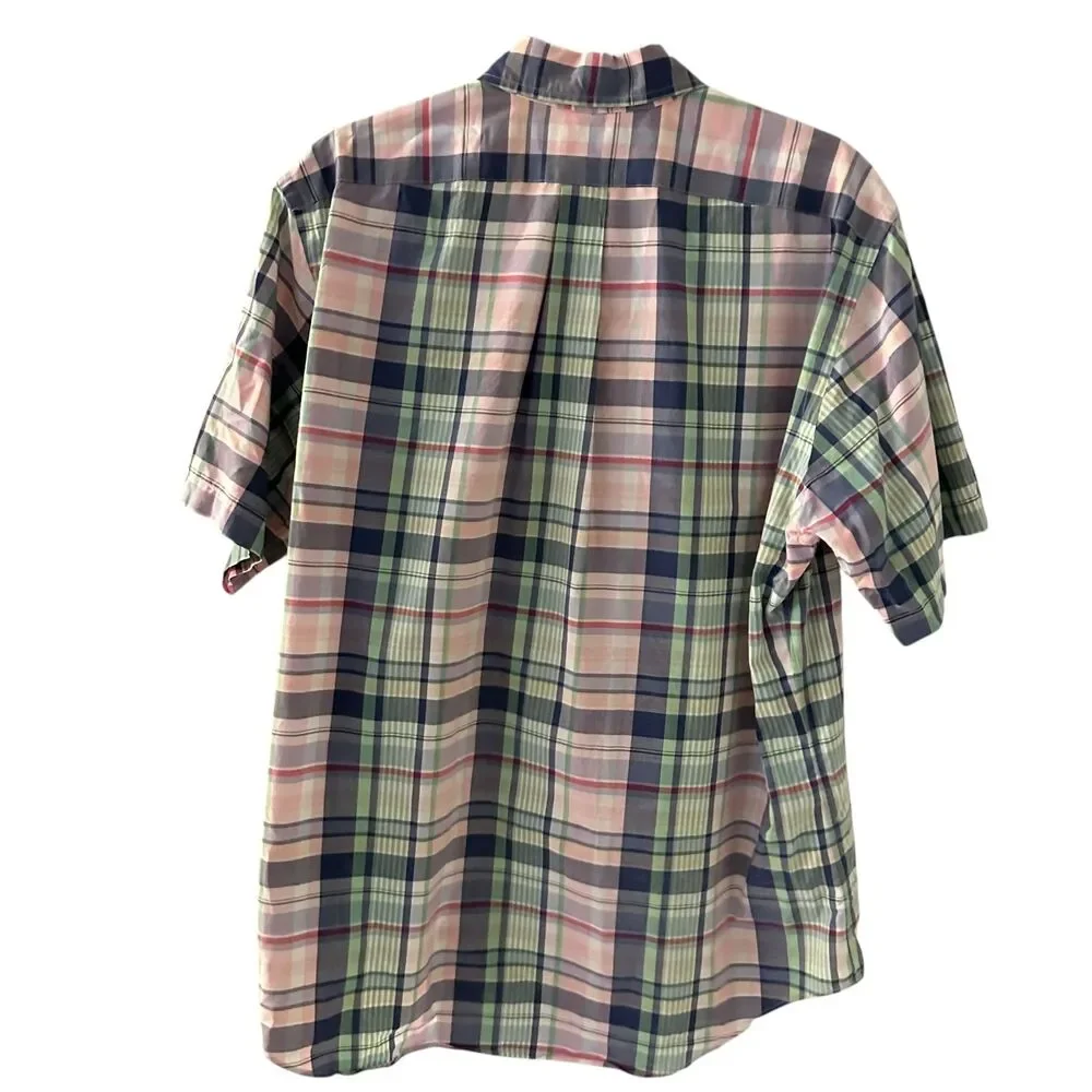 Ralph Lauren Classic Fit Pastel Pink,‎ Blue, Green Plaid Button Up Shirt Size L